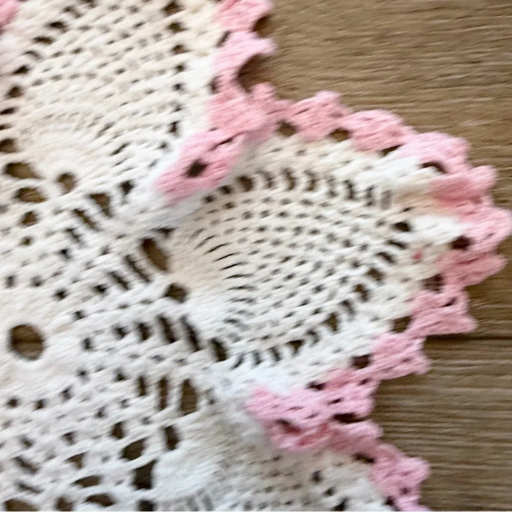 Hand Crochet Doily Bundle of 3 Round Pastels Pink‎ Scalloped Trim Rectangular